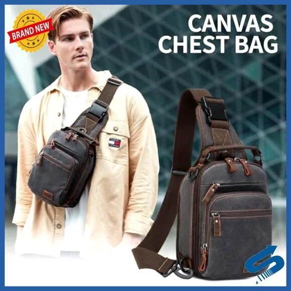 Waxed Canvas Crossbody Sling Bag Water Resistant Casual Daypack Adjustable